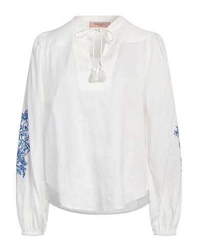 TWINSET Top White 100% Linen, Polyester