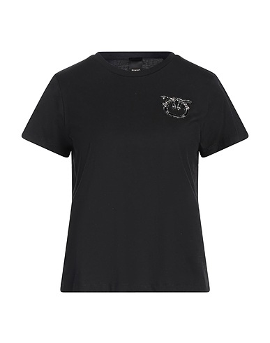 PINKO T-shirt Black 100% Cotton, Elastane, Glass, Copper