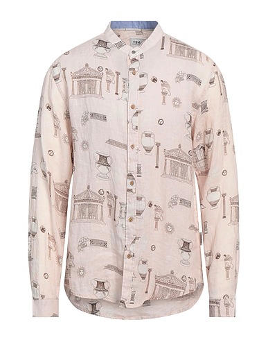 BERNA Hemd mit Muster Hellbraun 100% Leinen