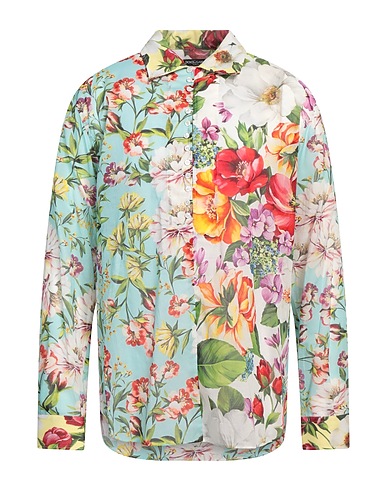 DOLCE&GABBANA Patterned shirt Sky blue 95% Cotton, 5% Silk