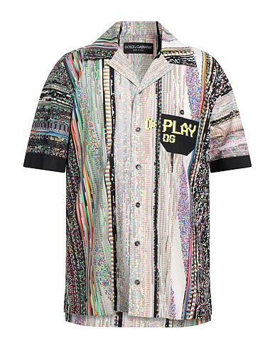 DOLCE&GABBANA Patterned shirt Light grey 100% Cotton