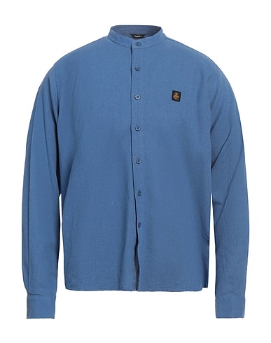 REFRIGIWEAR Solid colour shirt Navy blue 50% Cotton, 50% Linen