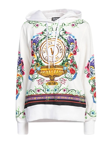 VERSACE JEANS COUTURE Hooded track jacket  White 100% Cotton, Elastane