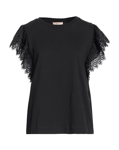 TWINSET T-shirt Nero 100% Cotone, Elastan, Poliestere