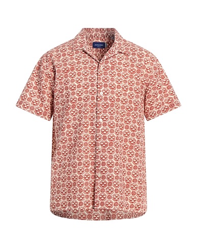 JACK & JONES Patterned shirt Brick red 65% Polyester, 35% Cotton