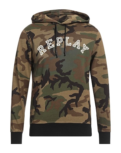 REPLAY Hooded track jacket  Military green 100% Cotton