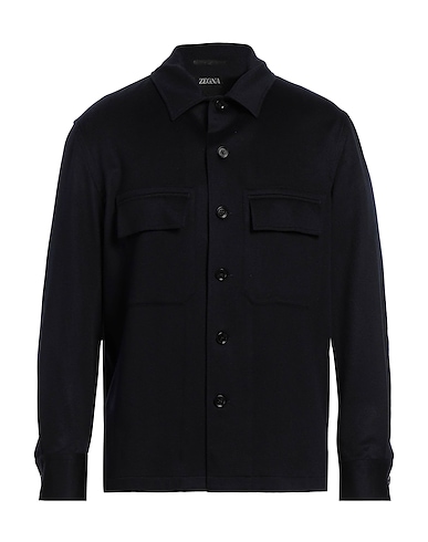 ZEGNA Solid color shirt Midnight blue 100% Cashmere