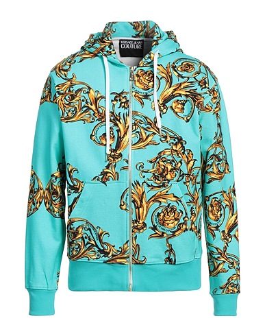 VERSACE JEANS COUTURE Hooded sweatshirt Turquoise 100% Cotton, Elastane