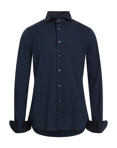 CANALI Solid colour shirt Midnight blue 79% Cotton, 17% Polyamide, 4% Elastane