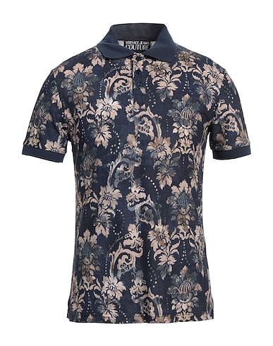 VERSACE JEANS COUTURE Polo shirt Navy 100% Cotton, Polyester, Polyamide, Elastane