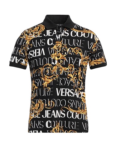 VERSACE JEANS COUTURE Polo shirt Black 100% Cotton, Polyester, Polyamide, Elastane