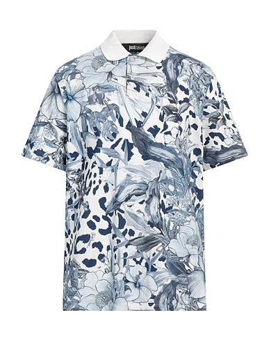 JUST CAVALLI Polo shirt Slate blue 100% Cotton, Viscose, Polyamide, Elastane