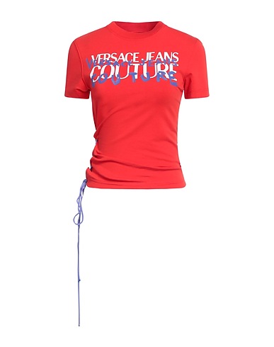 VERSACE JEANS COUTURE T-shirt Tomato red 95% Cotton, 5% Elastane