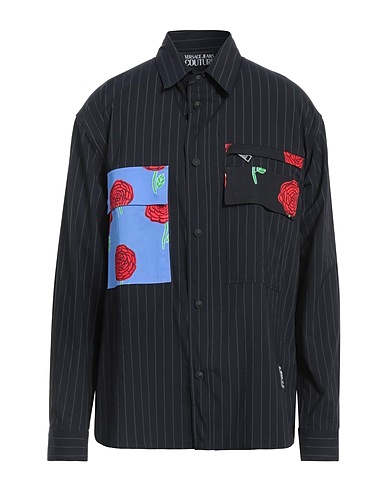 VERSACE JEANS COUTURE Striped shirt Black 69% Polyester, 29% Viscose, 2% Elastane