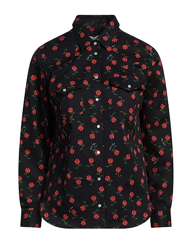 GAëLLE Paris Camicie e bluse a fiori Nero 97% Cotone, 3% Elastan