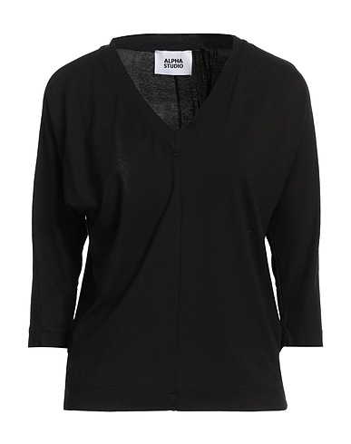ALPHA STUDIO Basic T-Shirt Black 98% Cotton, 2% Elastane