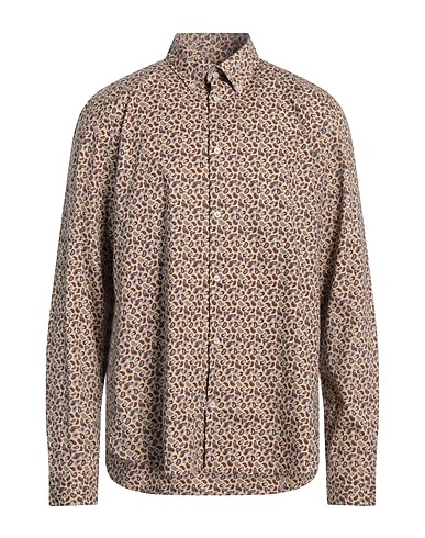 MANUEL RITZ Patterned shirt Beige 97% Cotton, 3% Elastane