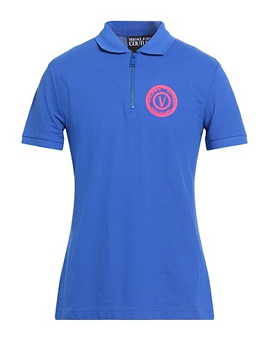 VERSACE JEANS COUTURE Polo shirt Blue 100% Cotton, Elastane