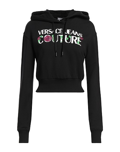 VERSACE JEANS COUTURE Hooded track jacket  Black 100% Cotton, Elastane