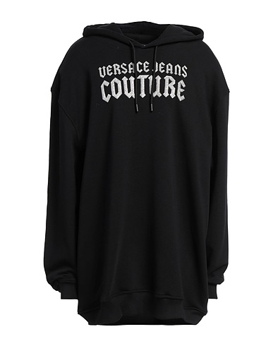 VERSACE JEANS COUTURE Hooded track jacket  Black 100% Cotton, Elastane