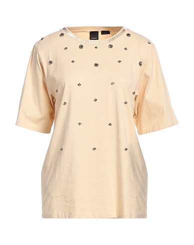 PINKO T-shirt Beige 100% Cotton, Elastane, Glass, Zinc