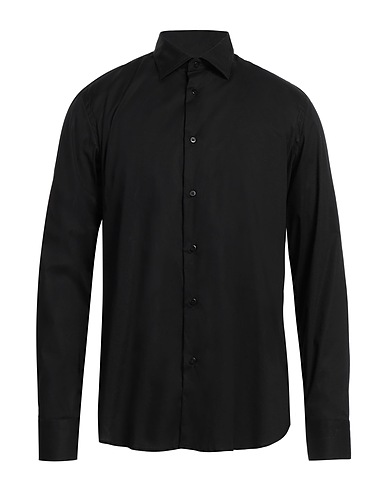AGHO Solid color shirt Black 97% Cotton, 3% Elastane