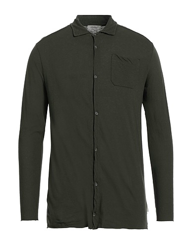 CROSSLEY Solid color shirt Dark green 75% Cotton, 25% Linen