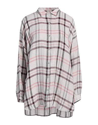 CROSSLEY チェック柄シャツ ライトグレー リネン 100%