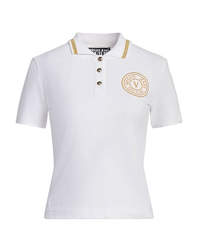 VERSACE JEANS COUTURE Polo shirt White 100% Cotton, Polyester, Elastane, Metallic fiber