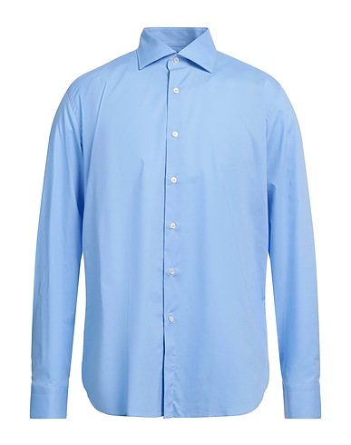 CARLO PIGNATELLI Solid colour shirt Sky blue 97% Cotton, 3% Elastane