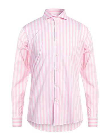 GREY DANIELE ALESSANDRINI Striped shirt Pink 75% Cotton, 22% Polyamide, 3% Elastane
