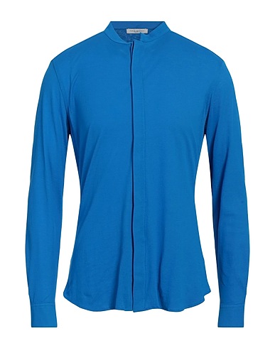 PAOLO PECORA Solid colour shirt Azure 100% Cotton