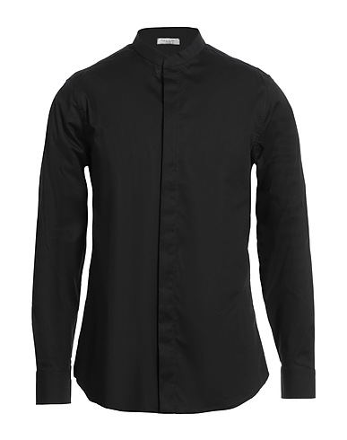 PAOLO PECORA Solid colour shirt Black 97% Cotton, 3% Elastane