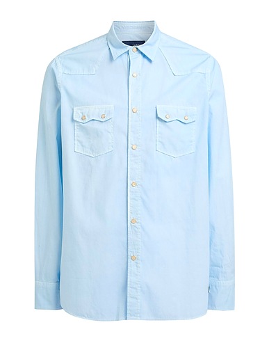 LARDINI Solid colour shirt Sky blue 100% Cotton