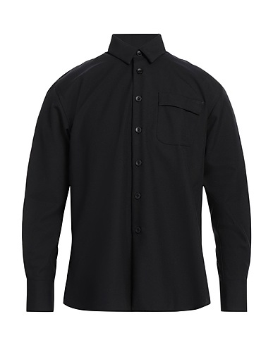 LARDINI Solid colour shirt Black 55% Polyester, 45% Wool