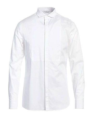 PAOLO PECORA Solid color shirt White 97% Cotton, 3% Elastane