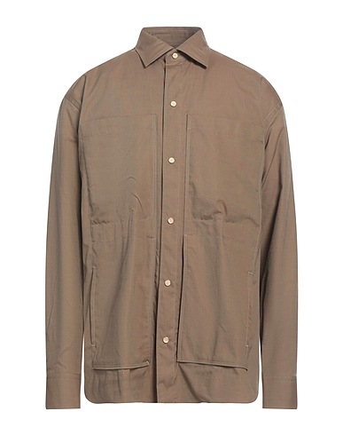 LARDINI Solid color shirt Khaki 100% Cotton