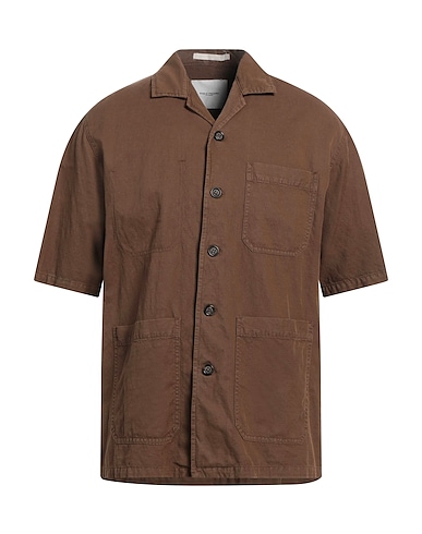 PAOLO PECORA Camicia tinta unita Marrone 63% Cotone, 35% Lino, 2% Elastan