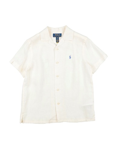 POLO RALPH LAUREN Einfarbiges Hemd LINEN CAMP SHIRT
 Elfenbein 100% Leinen