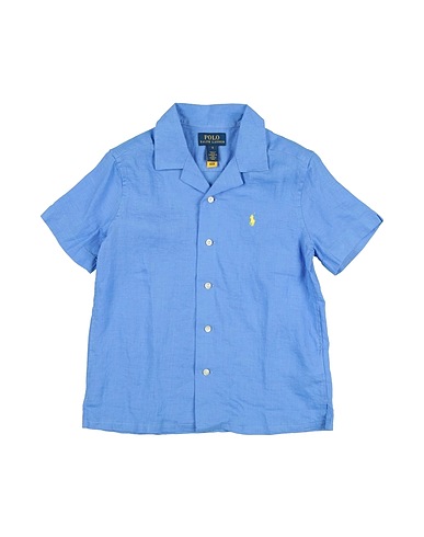 POLO RALPH LAUREN 無地シャツ LINEN CAMP SHIRT
 ライトブルー リネン 100%