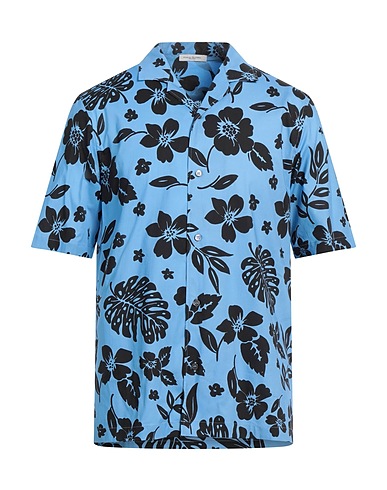 PAOLO PECORA Patterned shirt Light blue 97% Cotton, 3% Elastane