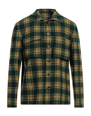 LARDINI Checked shirt Emerald green 100% Wool