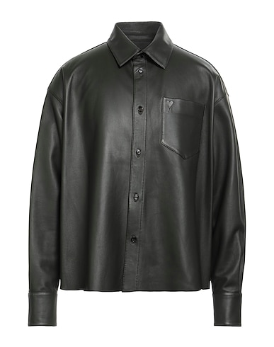AMI ALEXANDRE MATTIUSSI Solid colour shirt Dark green 100% Lambskin