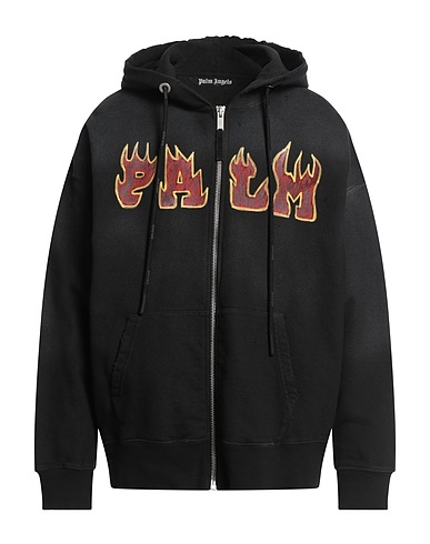 PALM ANGELS Hooded sweatshirt Black 100% Cotton, Polyester, Leather