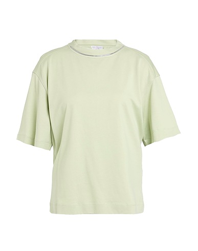 BRUNELLO CUCINELLI T-shirt Light green 100% Cotton, Acetate, Silk, Brass