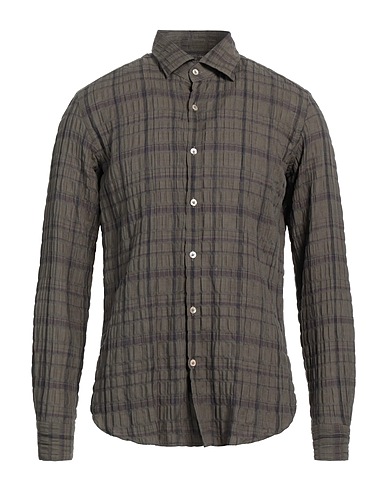 GIANNETTO PORTOFINO Checked shirt Military green 55% Linen, 45% Cotton