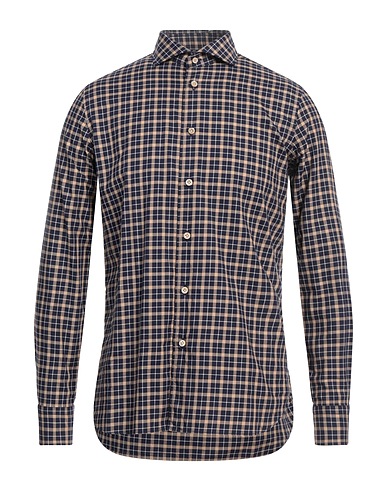 TRUZZI Checked shirt Navy blue 100% Cotton