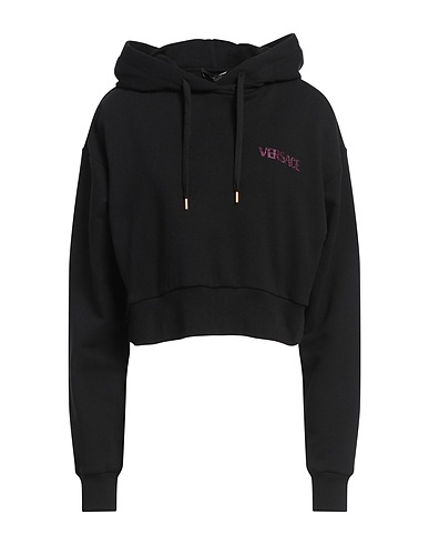 VERSACE Hooded track jacket  Black 100% Cotton, Elastane