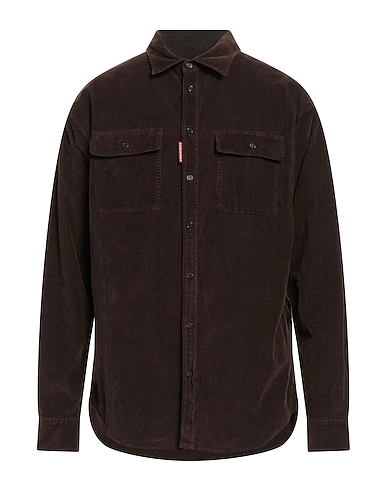 DSQUARED2 Solid color shirt Chocolate brown 99% Cotton, 1% Elastane