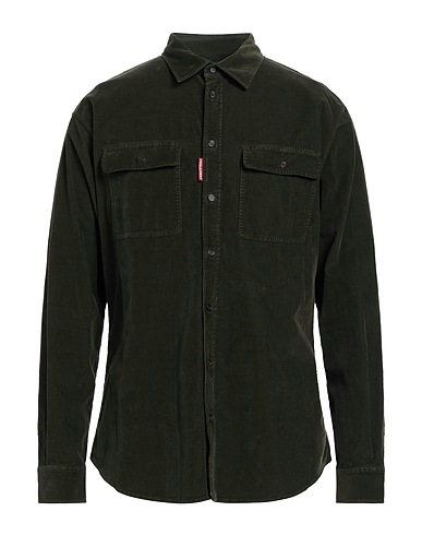 DSQUARED2 Solid colour shirt Military green 99% Cotton, 1% Elastane